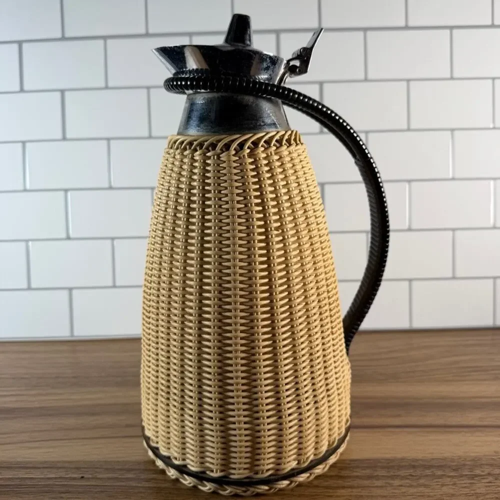 Vintage Alfi Wicker Rattan Thermal Carafe - Mid Century Modern German